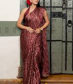 Women's stripes print chiffon ready to wear saree | pre draped party wear saree