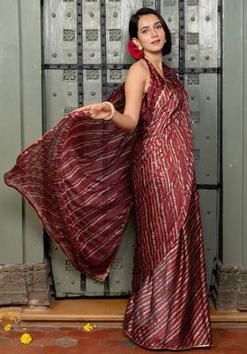 Women's stripes print chiffon ready to wear saree | pre draped party wear saree 3