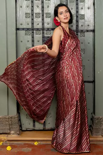 Women's stripes print chiffon ready to wear saree | pre draped party wear saree