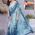 Women's blue geometric print chiffon ready to wear saree | pre draped party wear saree