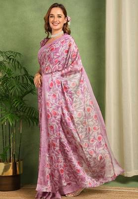 Women's wine floral print chiffon ready to wear saree | pre draped party wear saree 3