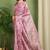 Women's wine floral print chiffon ready to wear saree | pre draped party wear saree