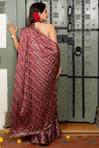 Women's stripes print chiffon ready to wear saree | pre draped party wear saree