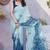 Women's blue geometric print chiffon ready to wear saree | pre draped party wear saree