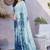 Women's blue geometric print chiffon ready to wear saree | pre draped party wear saree