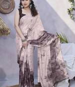 Women's pink geometric print chiffon ready to wear saree | pre draped party wear saree