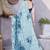 Women's blue geometric print chiffon ready to wear saree | pre draped party wear saree
