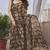 Women's brown floral print chiffon ready to wear saree | pre draped party wear saree
