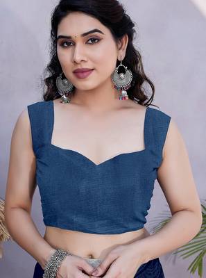 Women's blue geometric print chiffon ready to wear saree | pre draped party wear saree 5