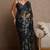 Women's blue floral print chiffon ready to wear saree | pre draped party wear saree