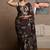 Women's wine floral print chiffon ready to wear saree | pre draped party wear saree