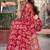 Women's red floral print chiffon ready to wear saree | pre draped party wear saree