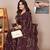 Women's brown geometric print chiffon ready to wear saree | pre draped party wear saree