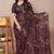 Women's brown geometric print chiffon ready to wear saree | pre draped party wear saree