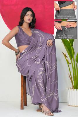 Women's purple geometric print chiffon ready to wear saree | pre draped party wear saree 1