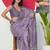 Women's purple geometric print chiffon ready to wear saree | pre draped party wear saree