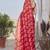 Women's red floral print chiffon ready to wear saree | pre draped party wear saree