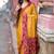 Women's mustard floral print chiffon ready to wear saree | pre draped party wear saree