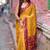 Women's mustard floral print chiffon ready to wear saree | pre draped party wear saree