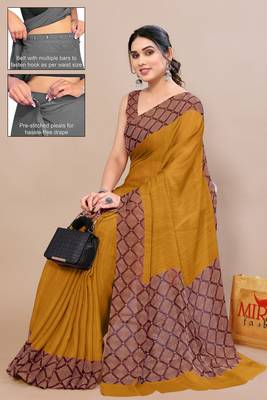 Women's mustard solid chiffon ready to wear saree | pre draped party wear saree 2
