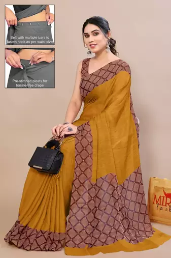 Women's mustard solid chiffon ready to wear saree | pre draped party wear saree