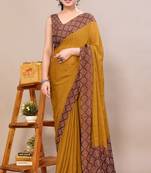 Women's mustard solid chiffon ready to wear saree | pre draped party wear saree