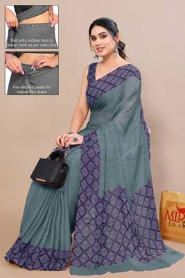 Women's teal solid chiffon ready to wear saree | pre draped party wear saree 2