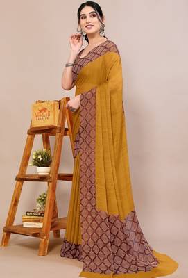 Women's mustard solid chiffon ready to wear saree | pre draped party wear saree 3
