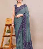 Women's teal solid chiffon ready to wear saree | pre draped party wear saree