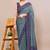 Women's teal solid chiffon ready to wear saree | pre draped party wear saree