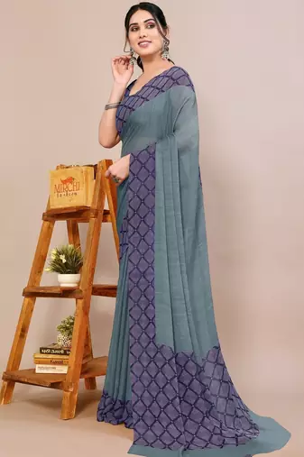 Women's teal solid chiffon ready to wear saree | pre draped party wear saree