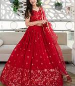 Red Faux Georgette Mirror Work Readymade Lehenga Choli