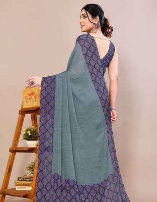 Women's teal solid chiffon ready to wear saree | pre draped party wear saree 4