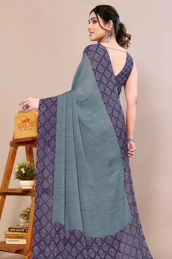 Women's teal solid chiffon ready to wear saree | pre draped party wear saree