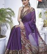 Women's purple floral print chiffon ready to wear saree | pre draped party wear saree
