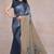 Women's blue floral print black chiffon ready to wear saree | pre draped party wear saree