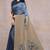 Women's blue floral print black chiffon ready to wear saree | pre draped party wear saree
