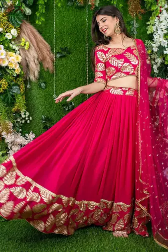 Rani Pink Faux Georgette Mirror Work Readymade Lehenga Choli