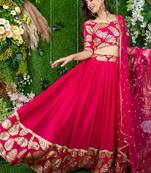 Rani Pink Faux Georgette Mirror Work Readymade Lehenga Choli