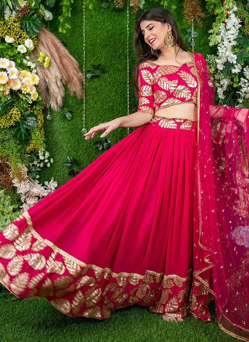 Rani Pink Faux Georgette Mirror Work Readymade Lehenga Choli