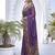 Women's purple floral print chiffon ready to wear saree | pre draped party wear saree