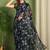 Women's black floral print chiffon ready to wear saree | pre draped party wear saree
