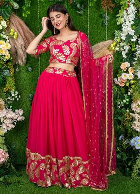 Rani Pink Faux Georgette Mirror Work Readymade Lehenga Choli 2