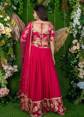 Rani Pink Faux Georgette Mirror Work Readymade Lehenga Choli 3