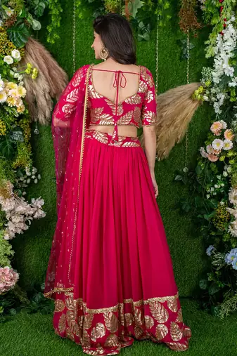 Rani Pink Faux Georgette Mirror Work Readymade Lehenga Choli