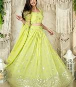 Lime Green Faux Georgette Mirror Work Readymade Lehenga Choli