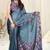 Women's blue soild/leaf  chiffon ready to wear saree | pre draped party wear saree