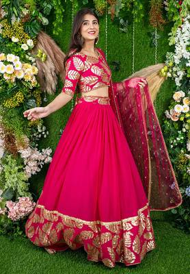 Rani Pink Faux Georgette Mirror Work Readymade Lehenga Choli 4