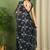 Women's black floral print chiffon ready to wear saree | pre draped party wear saree