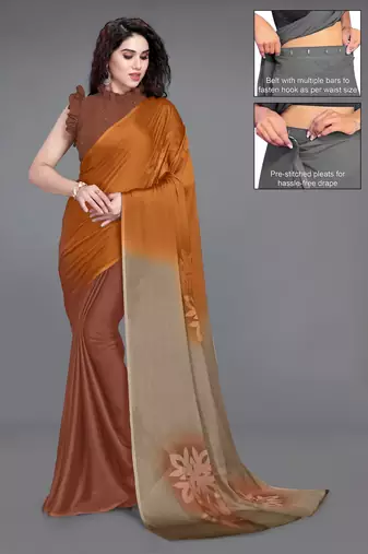 Women's orange ombre black chiffon ready to wear saree | pre draped party wear saree
